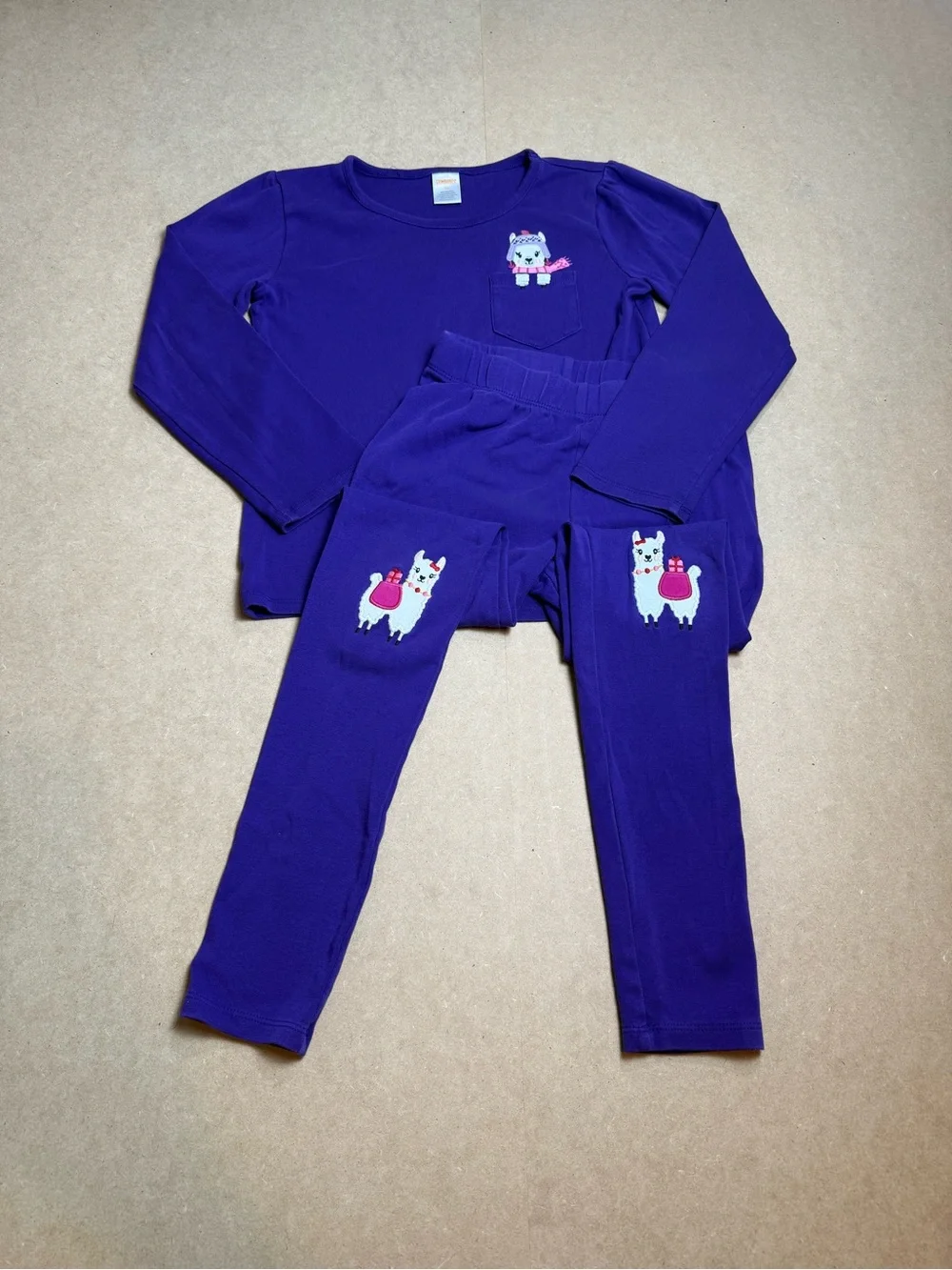Gymboree Girls Size 10 Purple Llama Embroidered Top & Leggings Set
